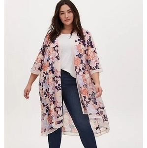 NWT Torrid Light Pink Floral Chiffon Hi-lo Duster Kimono
